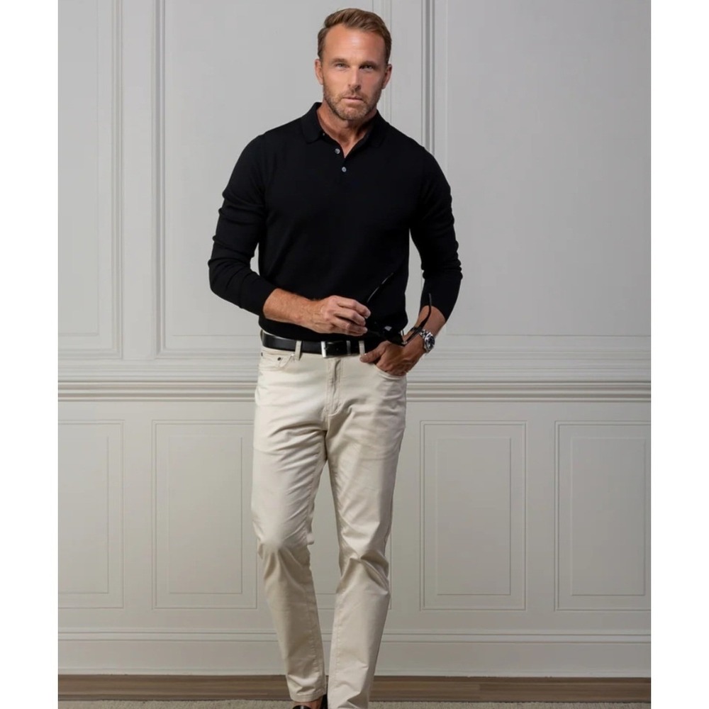 NWT Collars and Co Bellagio Three Button Long Sleeve Merino Polo Black 2XL - Picture 2 of 7